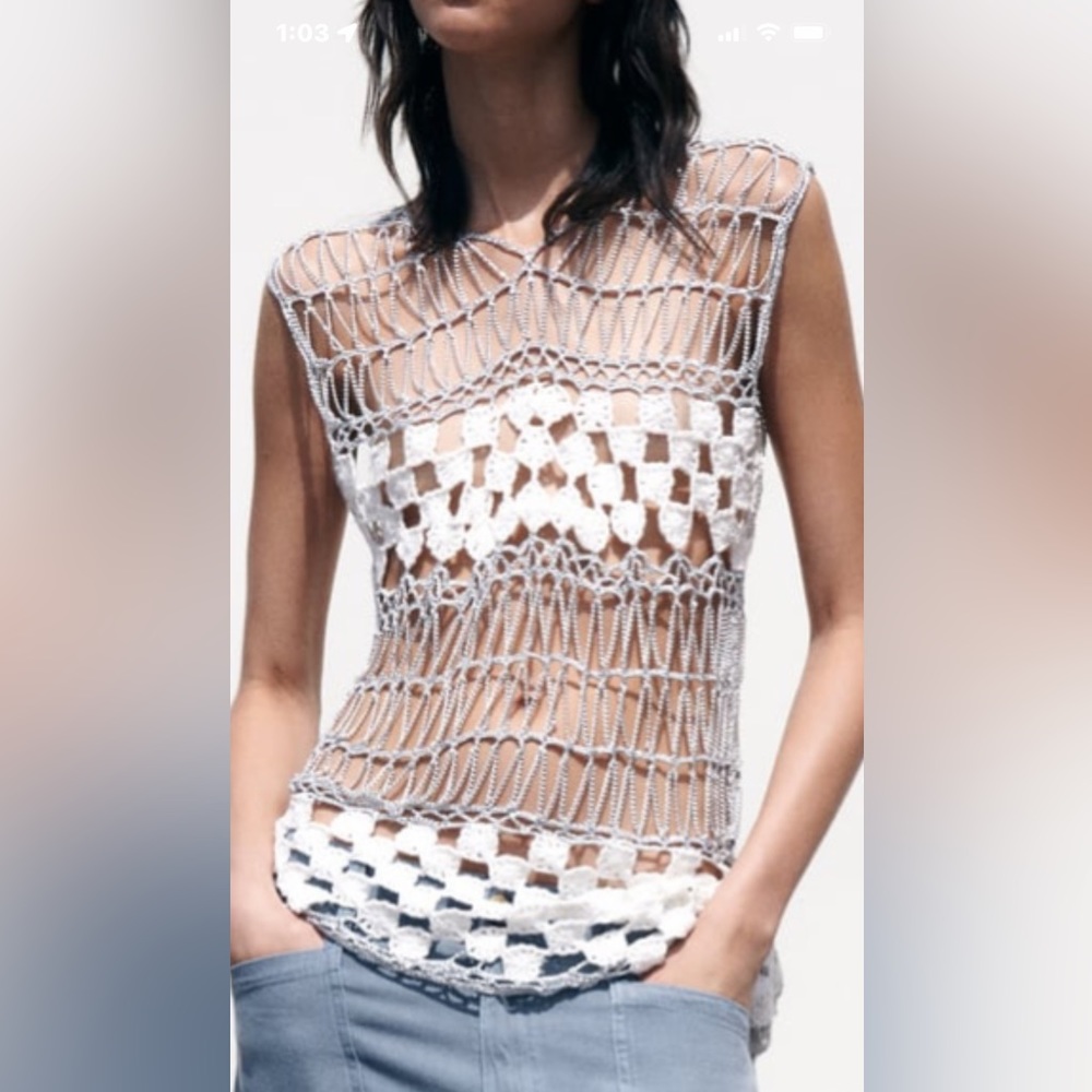 Zara special edition combination metal chains & cotton crochet top, festival